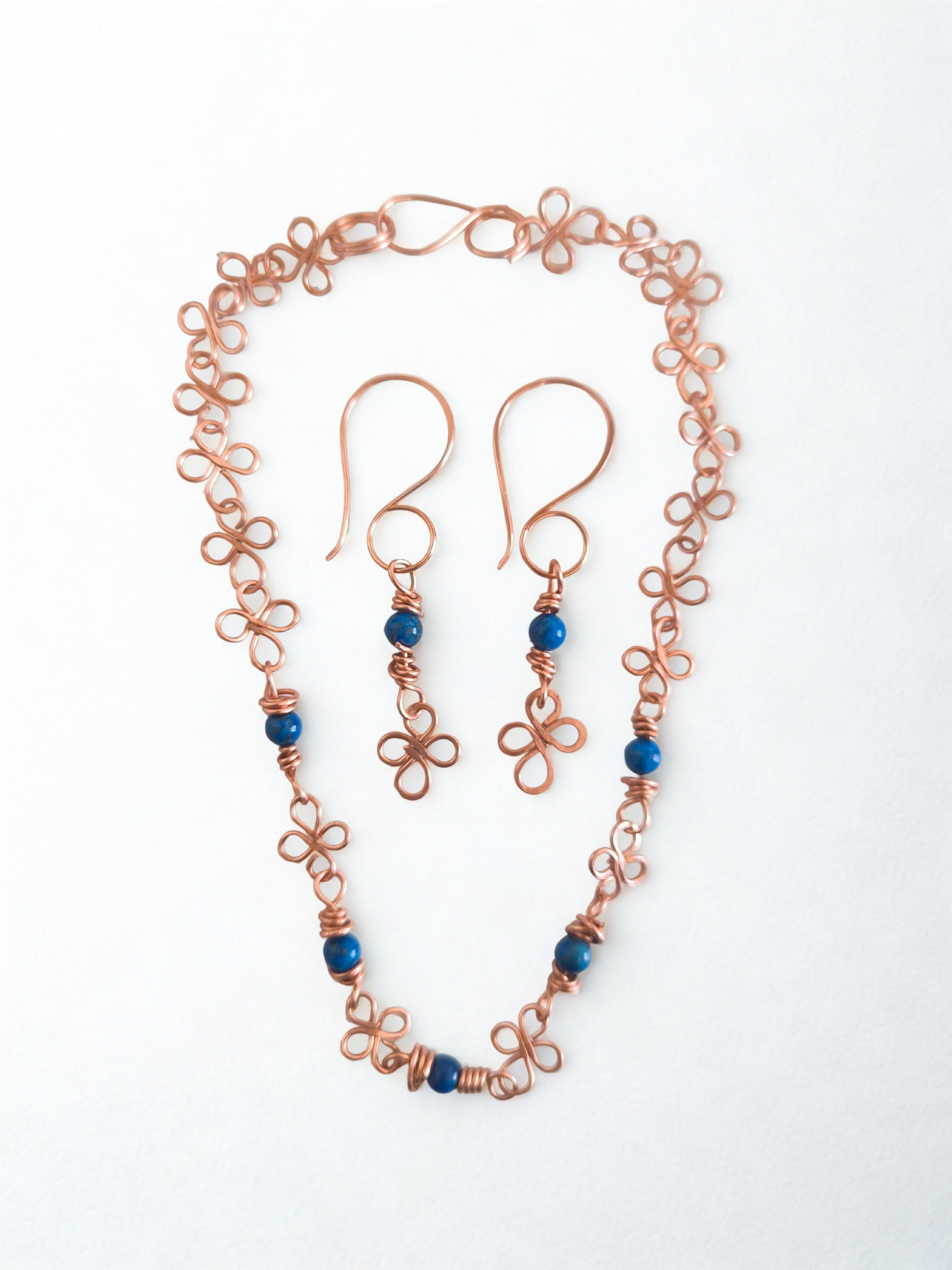 Lapis & Bakır Set – Köklerin Bilgeliği - el yapımı bakır Lapis küpe  kolye
